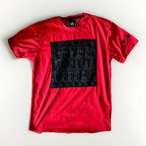 CR24 Men’s Medium Red Graphic T-Shirt Never Accept Defeat Stars Short Sleeve